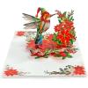 CUTPOPUP Christmas Card Pop Up, Poinsettia Card, 3D Xmas, New Year, Holiday Greeting Card (Round Poinsettia with Cardinal)(Xmas Hummingbird-6x8in)