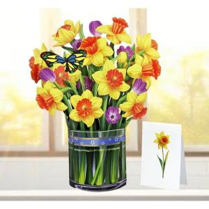 CUTPOPUP Birthday Card Pop Up, 10″x12″, Mothers Day, 3D Greeting Paper Flower Card (Bouquet of Narcissus Yellow)