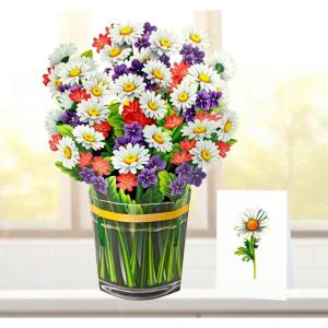 CUTPOPUP Birthday Card Pop Up, 6″x8″, Mothers Day, 3D Greeting Paper Flower Card (Bouquet of Daisy)