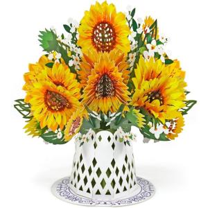 CUTPOPUP Sunflower Bouquet, 11″x11″, 3D Popup Birthday Greeting Card with Detachable Paper Flowers, Mothers Day Card, Birthday Cards for Women, Mom, Wife