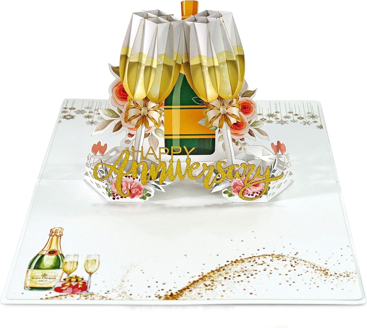 imageCUTPOPUP Anniversary Card Pop Up 3D Wedding Congratulations Greeting Card Champagne Glasses