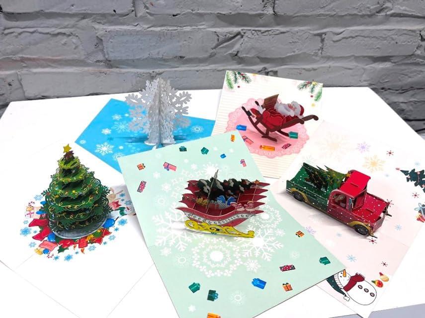 imageCUTPOPUP Christmas Card Pop Up Poinsettia Card 3D Xmas New Year Holiday Greeting Card Poinsettia Basket with CardinalsSet55x7in