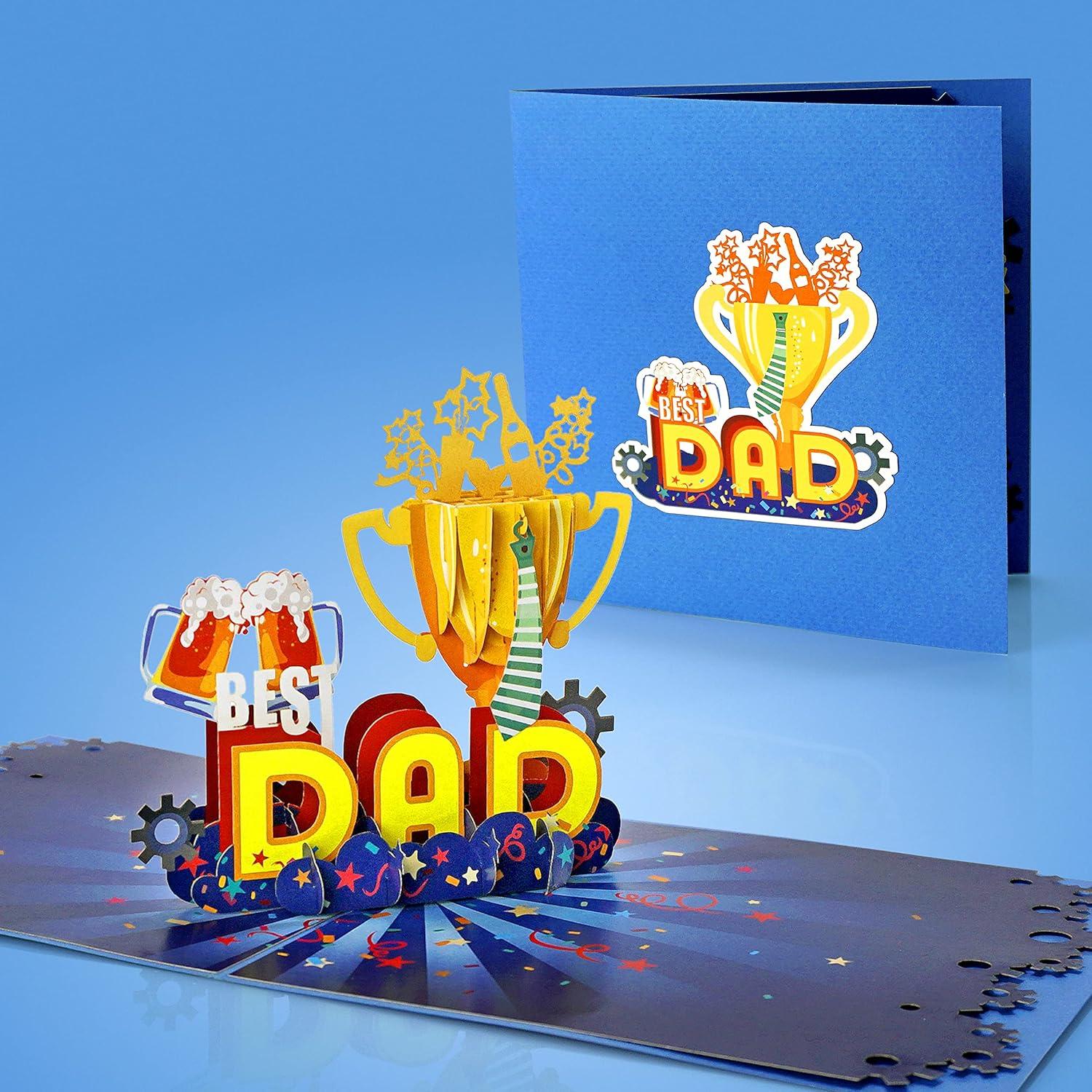 imageCUTPOPUP Fathers Day Card Pop Up Birthday 3D Greeting Card First Fathers Day Card for Dad Stepdad Grandpa Husband Men Son Best Dad CarBest Dad
