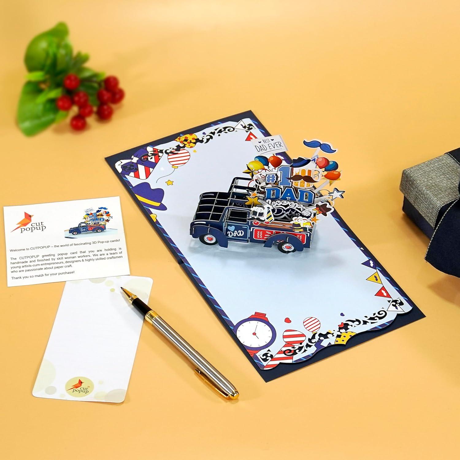 imageCUTPOPUP Fathers Day Card Pop Up Birthday 3D Greeting Card First Fathers Day Card for Dad Stepdad Grandpa Husband Men Son Best Dad CarBest Dad Car6x6in