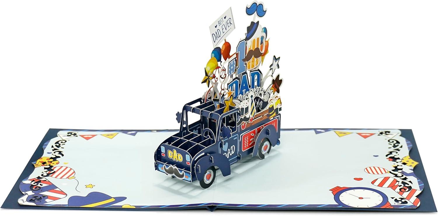 imageCUTPOPUP Fathers Day Card Pop Up Birthday 3D Greeting Card First Fathers Day Card for Dad Stepdad Grandpa Husband Men Son Best Dad CarBest Dad Car6x6in