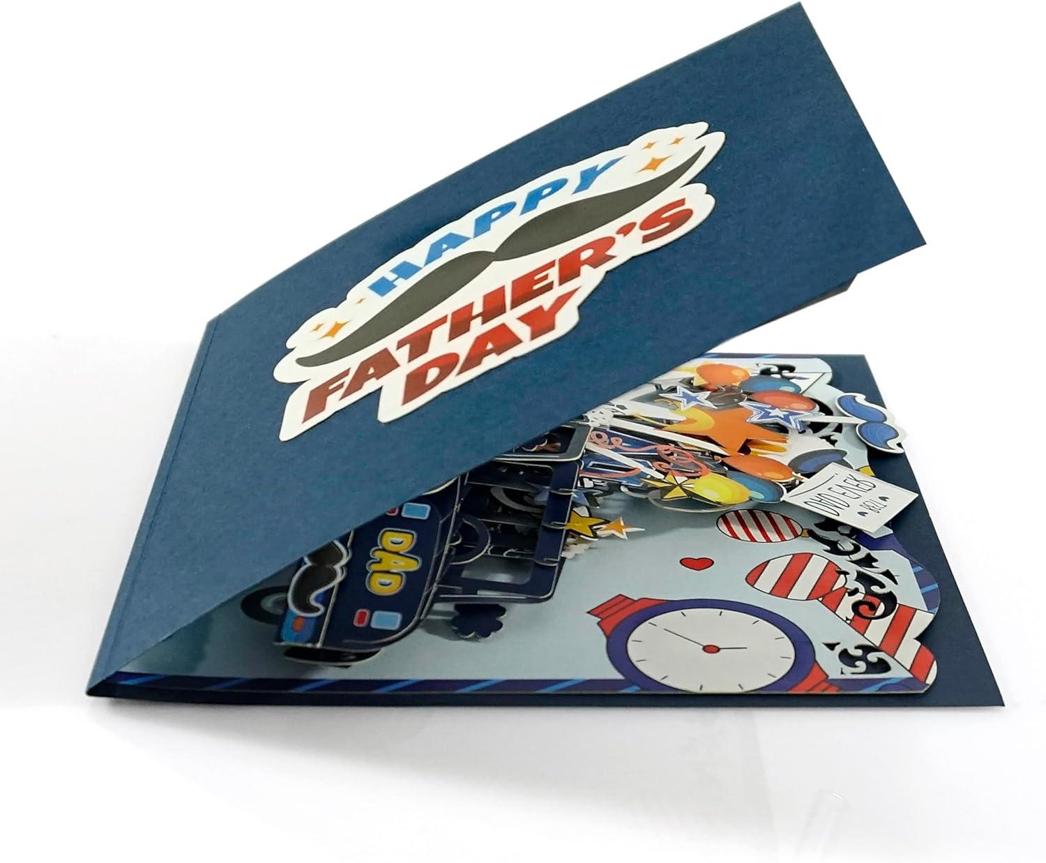 imageCUTPOPUP Fathers Day Card Pop Up Birthday 3D Greeting Card First Fathers Day Card for Dad Stepdad Grandpa Husband Men Son Best Dad CarBest Dad Car6x6in