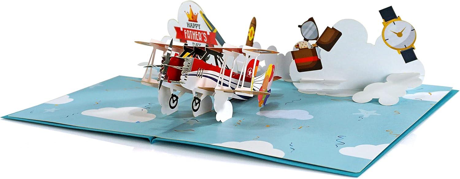 imageCUTPOPUP Fathers Day Card Pop Up Birthday 3D Greeting Card First Fathers Day Card for Dad Stepdad Grandpa Husband Men Son Best Dad CarFathers Day Plane
