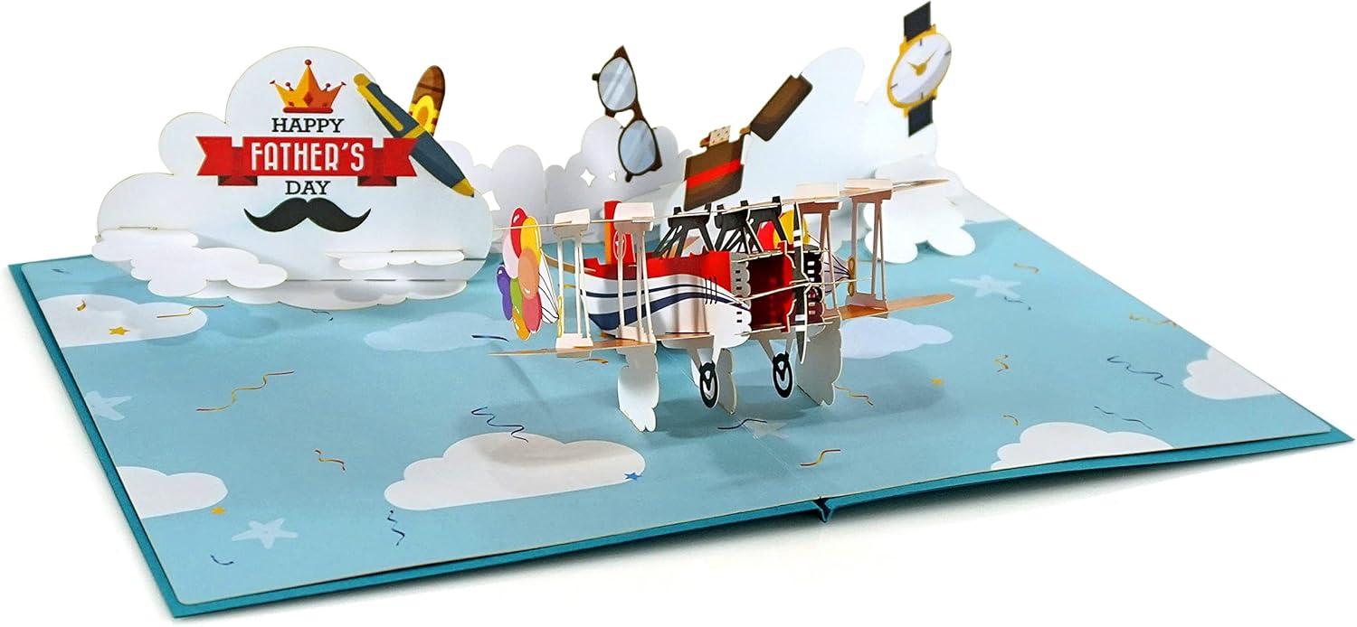 imageCUTPOPUP Fathers Day Card Pop Up Birthday 3D Greeting Card First Fathers Day Card for Dad Stepdad Grandpa Husband Men Son Best Dad CarFathers Day Plane