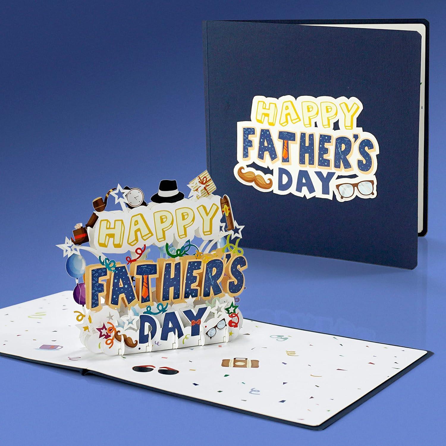imageCUTPOPUP Fathers Day Card Pop Up Birthday 3D Greeting Card First Fathers Day Card for Dad Stepdad Grandpa Husband Men Son Best Dad CarHappy Fathers Day Text