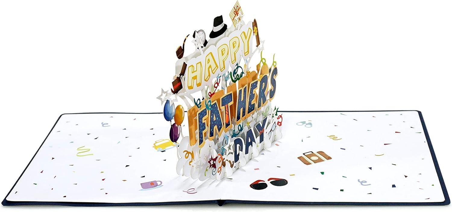 imageCUTPOPUP Fathers Day Card Pop Up Birthday 3D Greeting Card First Fathers Day Card for Dad Stepdad Grandpa Husband Men Son Best Dad CarHappy Fathers Day Text