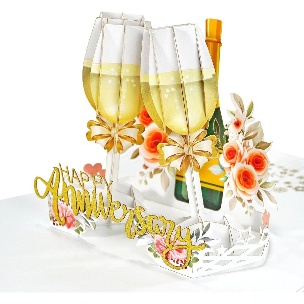 imageCUTPOPUP Anniversary Card Pop Up 3D Wedding Congratulations Greeting Card Champagne Glasses