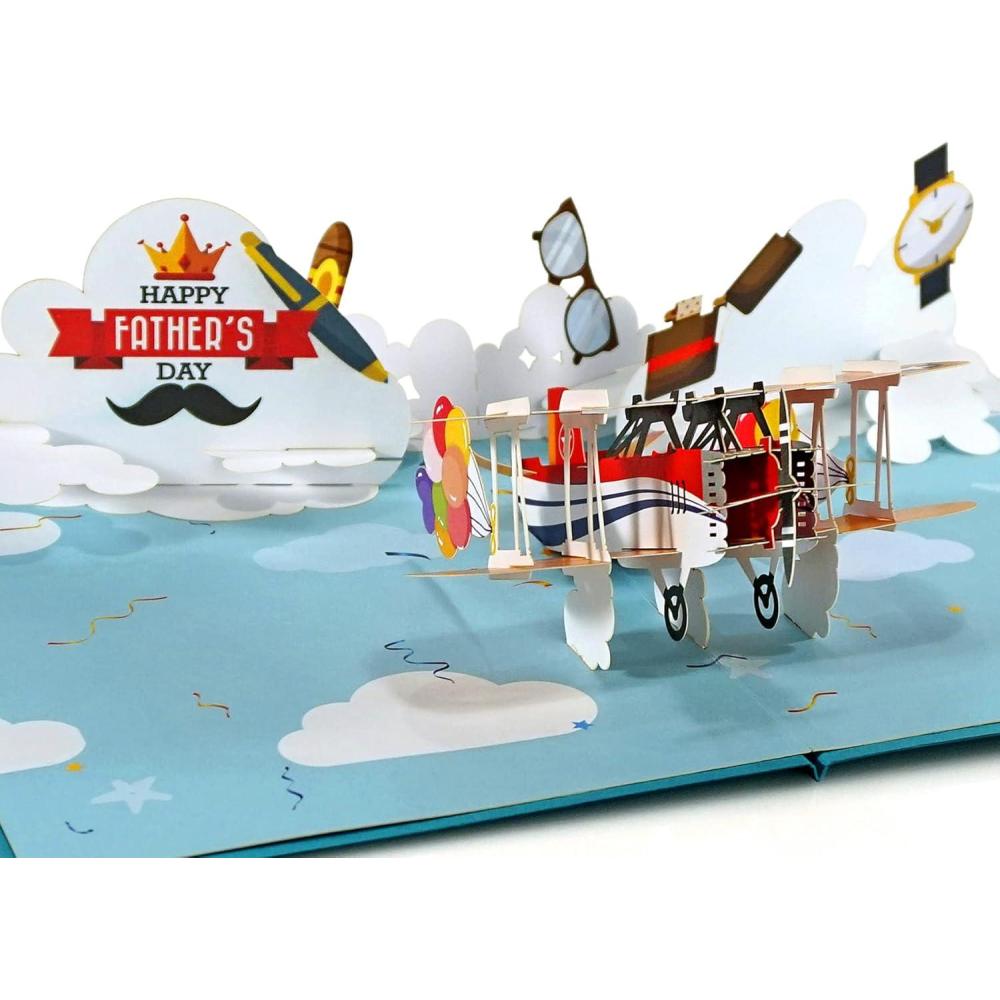 imageCUTPOPUP Fathers Day Card Pop Up Birthday 3D Greeting Card First Fathers Day Card for Dad Stepdad Grandpa Husband Men Son Best Dad CarFathers Day Plane