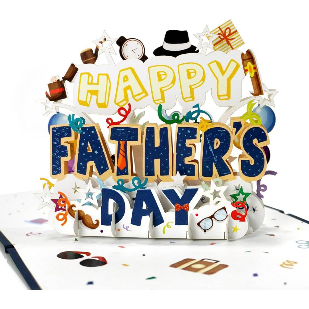 imageCUTPOPUP Fathers Day Card Pop Up Birthday 3D Greeting Card First Fathers Day Card for Dad Stepdad Grandpa Husband Men Son Best Dad CarHappy Fathers Day Text