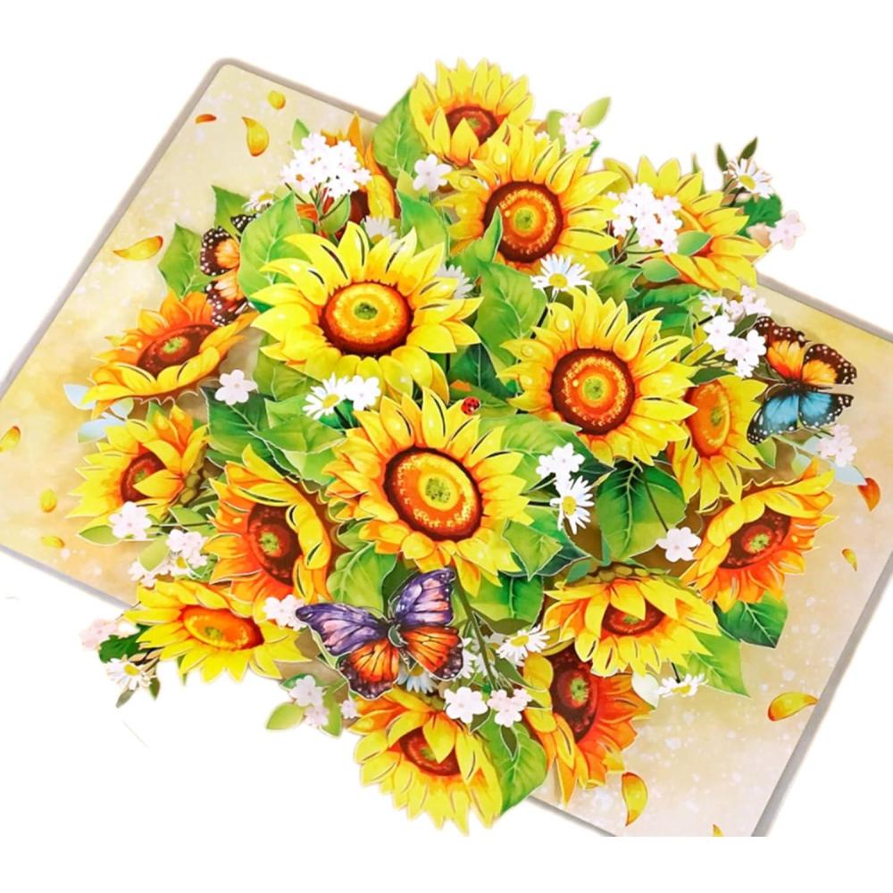imageCUTPOPUP 40th Birthday Card Pop Up Mothers Day 3D Greeting Thank You Card 40th Sunflowers BastketSunflower6x8in