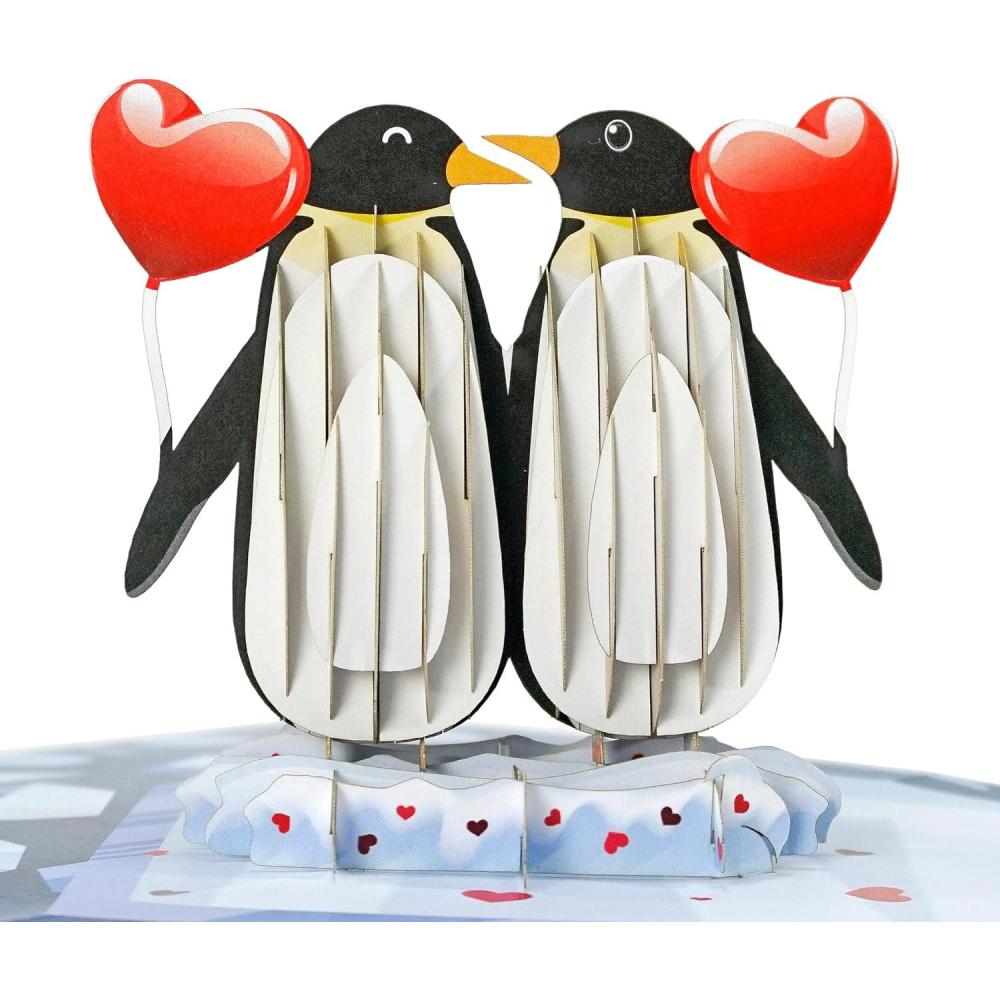 imageCUTPOPUP PenguinCouple Valentines Day Card Pop Up Anniversary Card 3D Popup Greeting Love Card Penguin CouplePenguinCouple6x8in