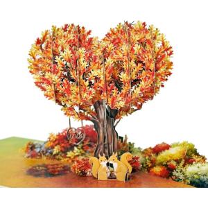 CUTPOPUP Anniversary Card Pop Up, Valentines Day Cards, Wedding, Engagement, 3D Greeting Card (Autumn Love Tree & Squirrel Couple)(Autumn Love Tree-6x8in)
