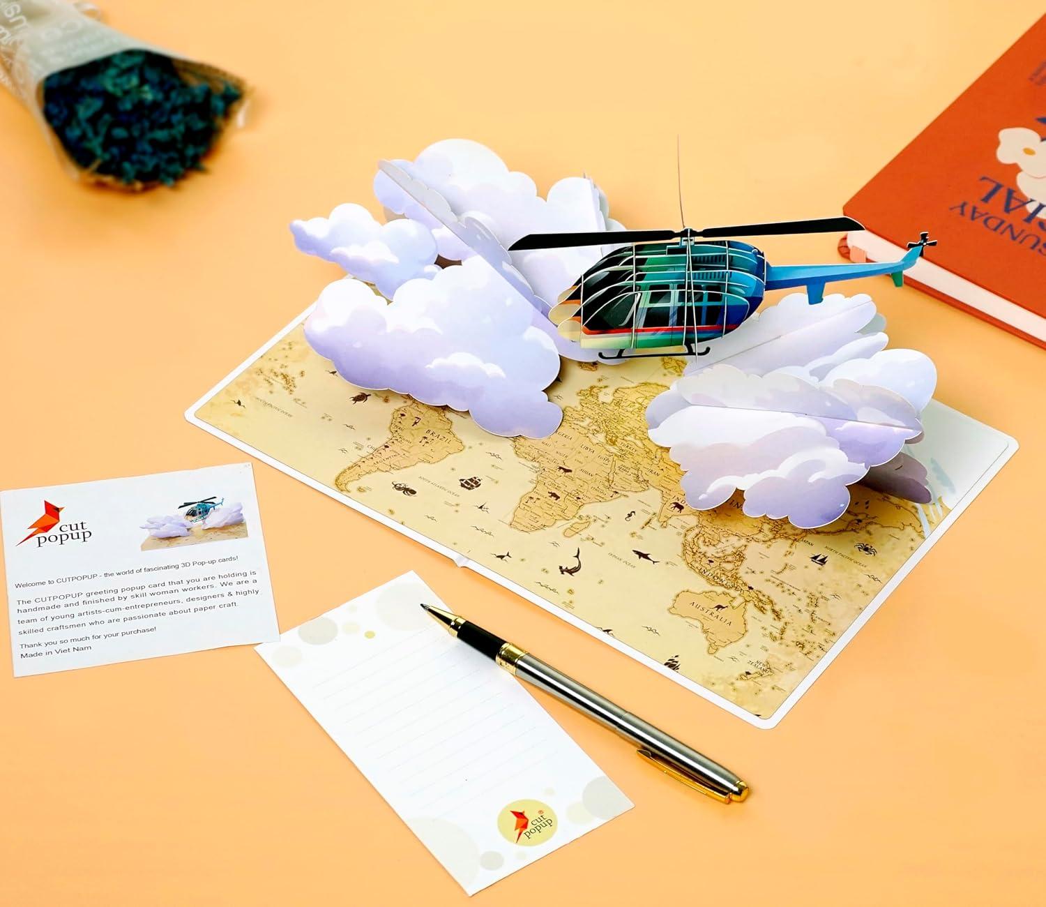 imageCUTPOPUP Helicopter Fathers Day Card Pop Up 3D Birthday Greeting Fathers Day Card for Grandpa Dad Godfather Husband Son Helicopter SD242US1520Helicopter6x8in