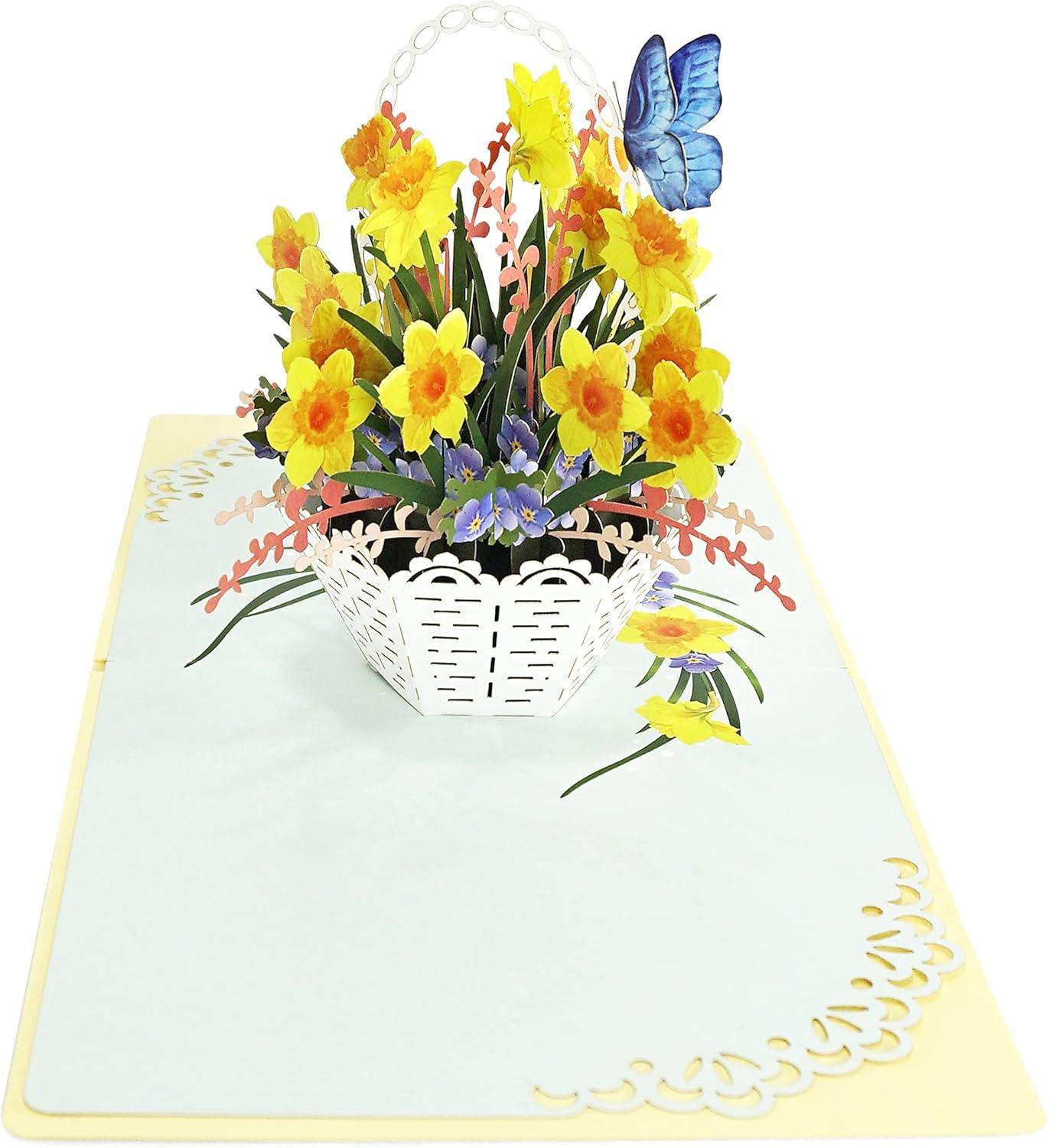 imageCUTPOPUP Mothers Day Card Pop Up Birthday Card 3D Popup Greeting Card Daffodil YellowDaffodils Basket6x6in