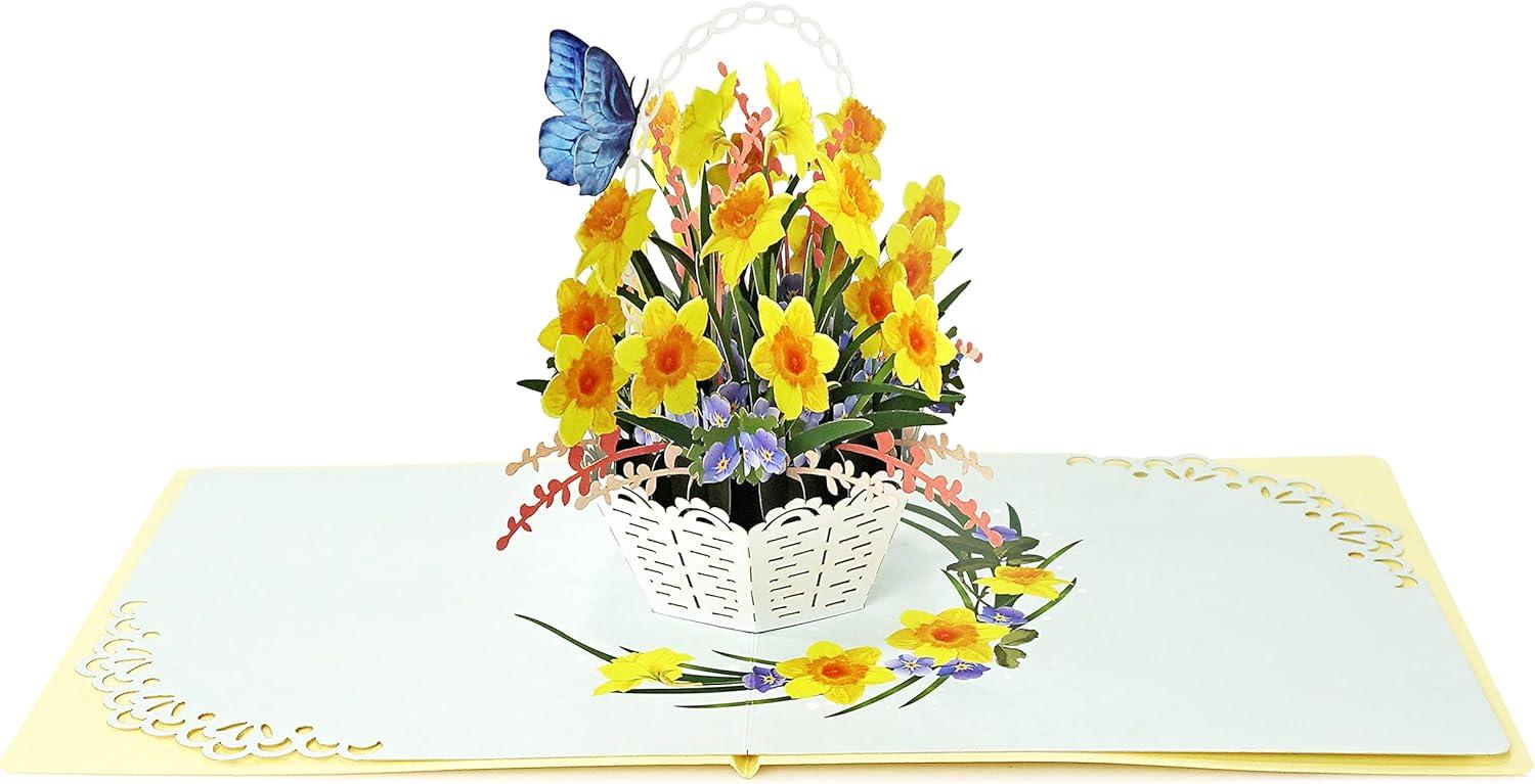 imageCUTPOPUP Mothers Day Card Pop Up Birthday Card 3D Popup Greeting Card Daffodil YellowDaffodils Basket6x6in