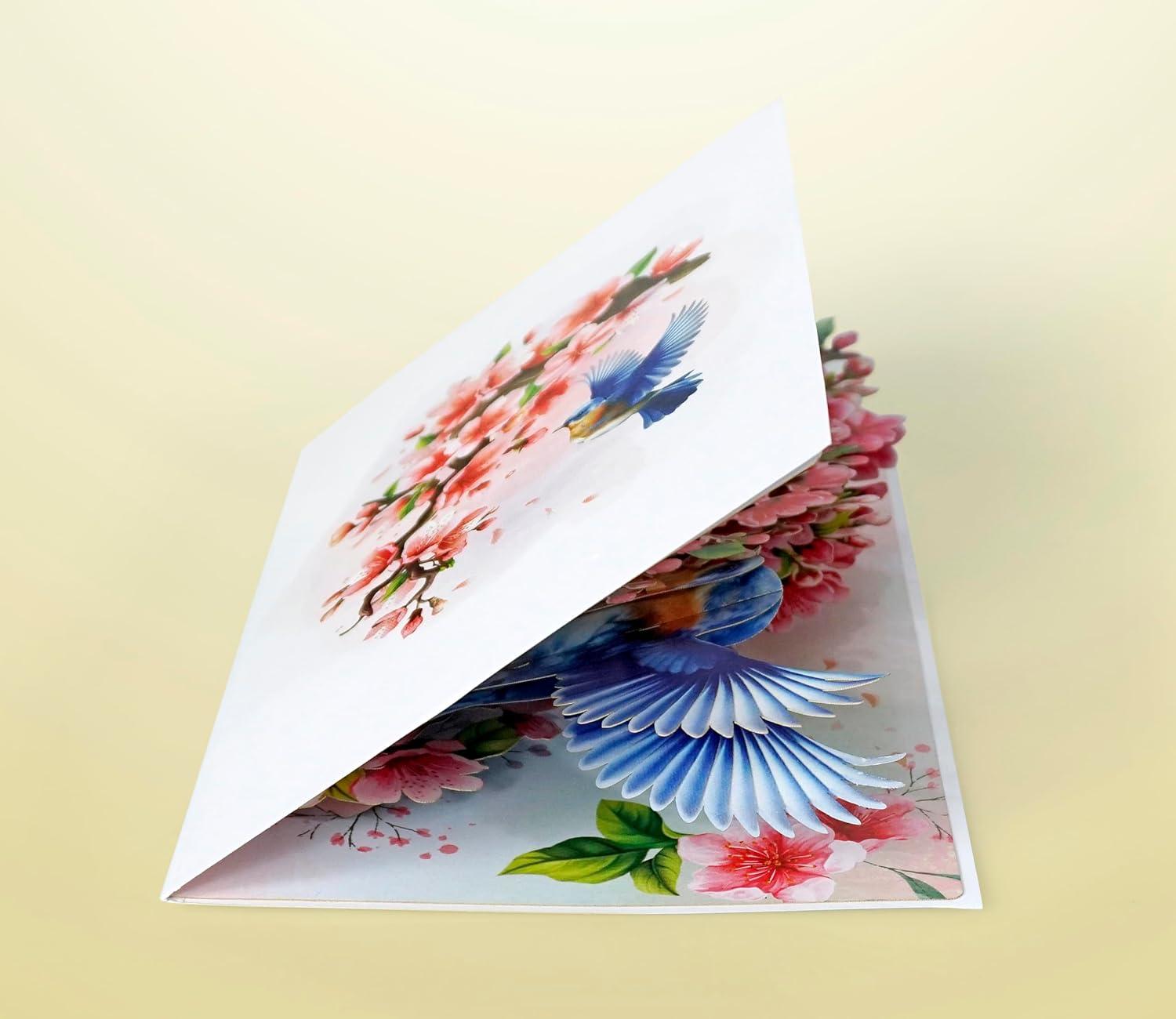 imageCUTPOPUP Mothers Day Card Pop Up Birthday Card 3D Popup Greeting Card Daffodil YellowRobin Cherry6x8in