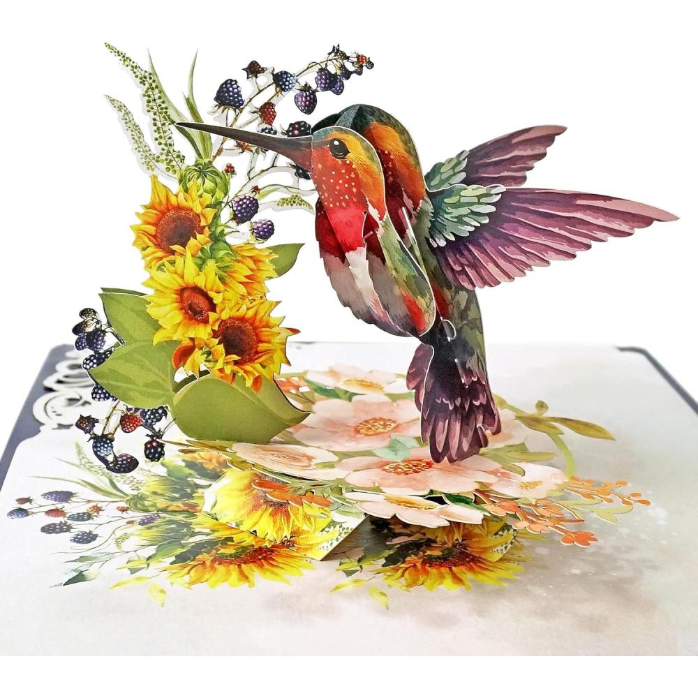 imageCUTPOPUP Mothers Day Card Pop Up Birthday Card 3D Popup Greeting Card Daffodil YellowHummingbird Sunflower6x8in