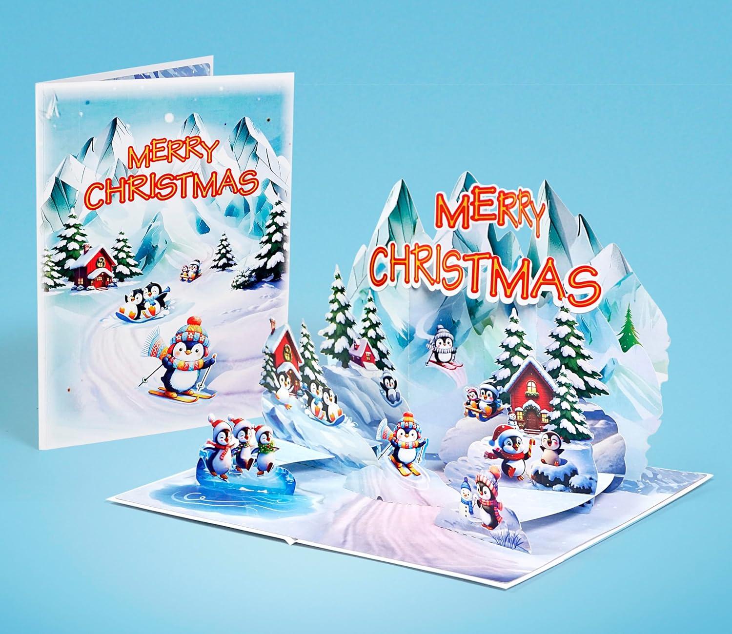 imageCUTPOPUP Merry Christmas Card Pop Up 3D Xmas New Year Holiday Greeting Card Christmas NightIcy Penguin6x8in