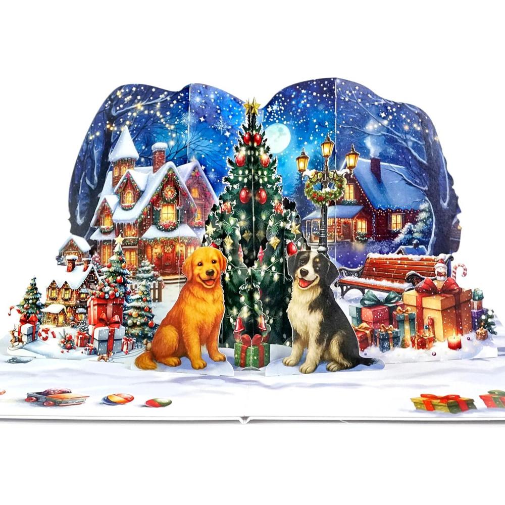 imageCUTPOPUP Merry Christmas Card Pop Up 3D Xmas New Year Holiday Greeting Card Christmas NightMerry Dogs6x8in
