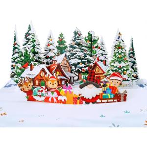 CUTPOPUP Merry Christmas Card Pop Up, 3D Xmas, New Year, Holiday Greeting Card (Christmas Night)(Gnome Town-6x8in)