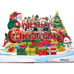 CUTPOPUP Merry Christmas Card Pop Up, 3D Xmas, New Year, Holiday Greeting Card (Christmas Night)(Merry Christmas text-6x8in)