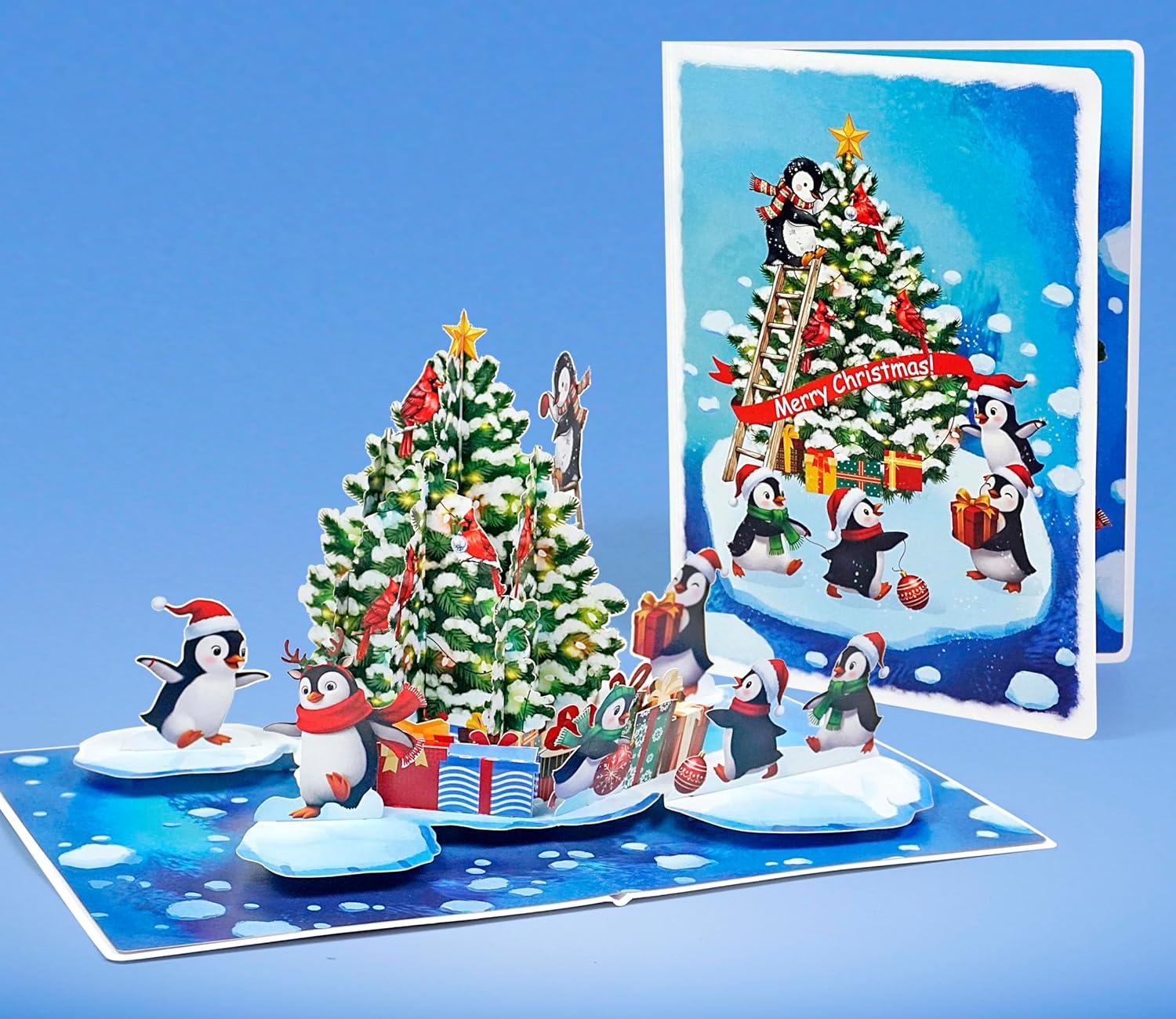 imageCUTPOPUP Christmas Card Pop Up 3D Xmas New Year Nativity Religious Holiday Greeting Card Holy NightMerry Penguins6x8in