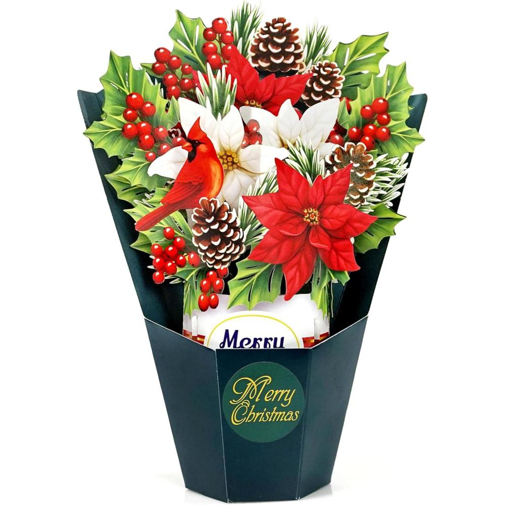 imageCUTPOPUP Christmas Card Pop Up 3D Xmas New Year Nativity Religious Holiday Greeting Card Holy NightPointsettia Bouquet6x8in