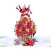 CUTPOPUP Christmas Card Pop Up, 3D Xmas, New Year, Nativity Religious Holiday Greeting Card (Holy Night)(Poinsettia Basket with Cardinals-6x8in)