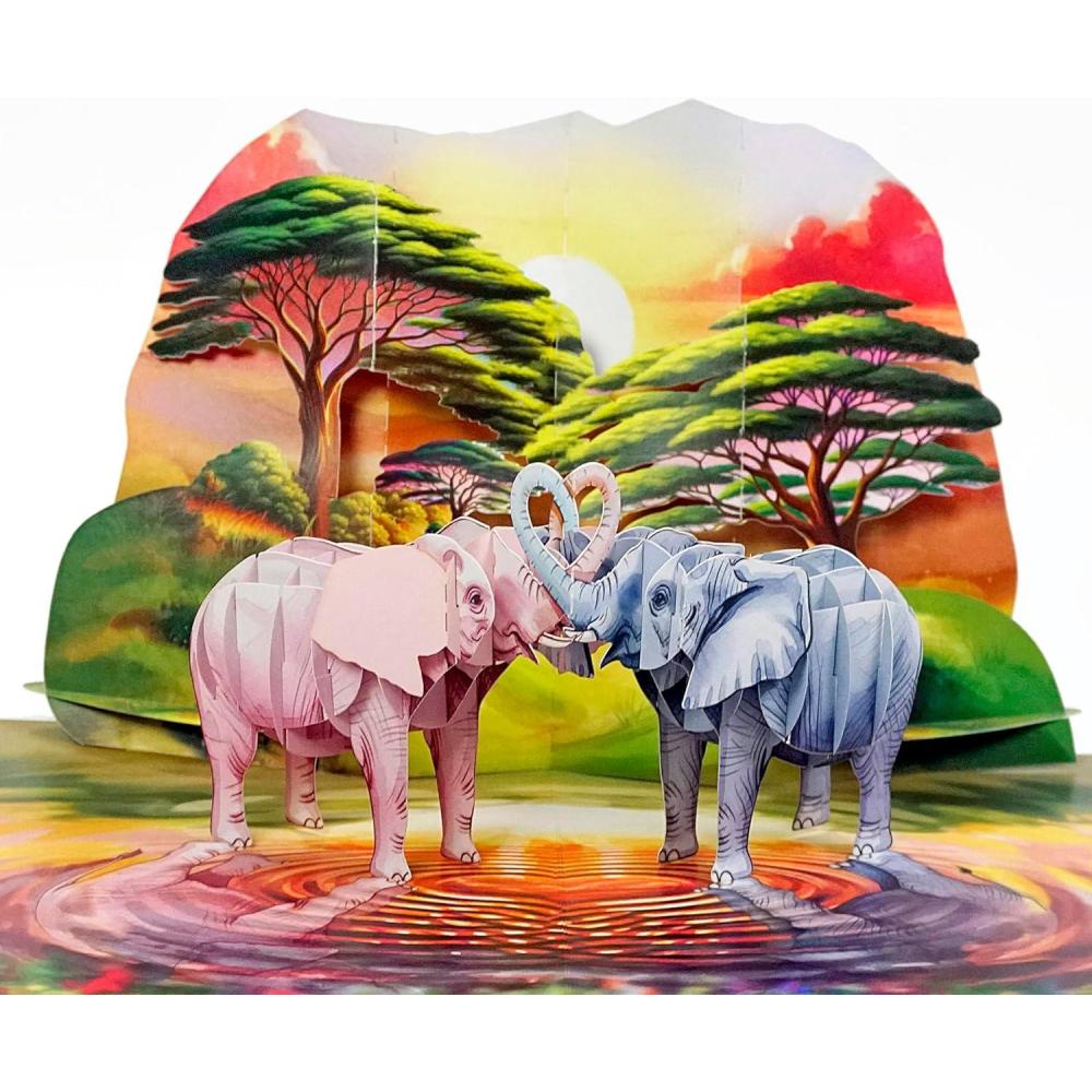 imageCUTPOPUP Anniversary Card Pop Up Valentines Day 3D Popup Greeting Love Card Cat CoupleElephant Couple6x8in
