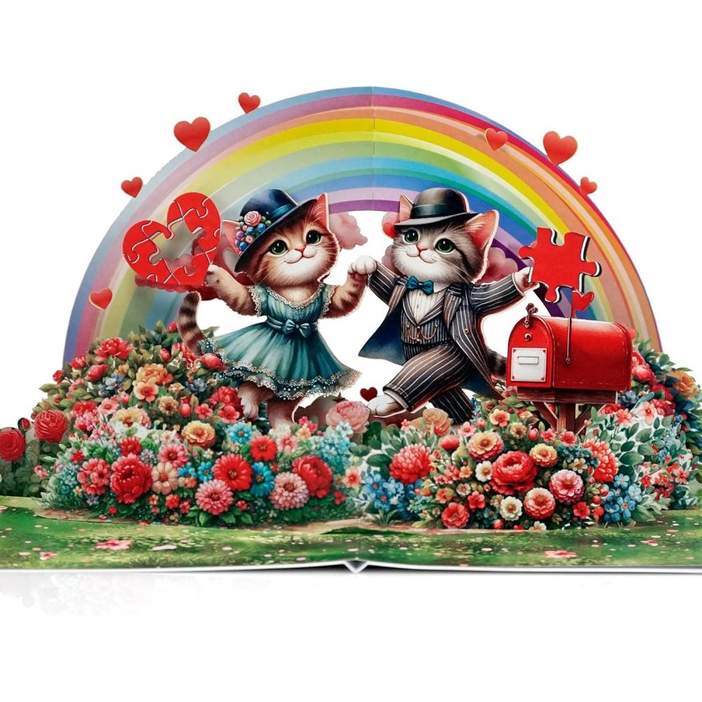 imageCUTPOPUP Anniversary Card Pop Up Valentines Day 3D Popup Greeting Love Card Cat CoupleRainbow Cat Couple6x8in