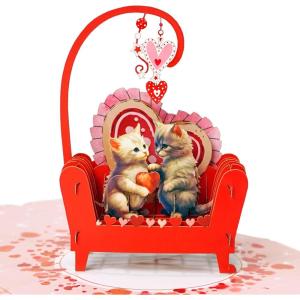 CUTPOPUP Anniversary Card Pop Up, Valentines Day, 3D Popup Greeting Love Card (Cat Couple)(Cat Couple-6x6in)