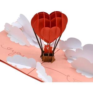 CUTPOPUP Anniversary Card Pop Up, Valentines Day, 3D Popup Greeting Love Card (Cat Couple)(Couple on Air Balloon-6x6in)