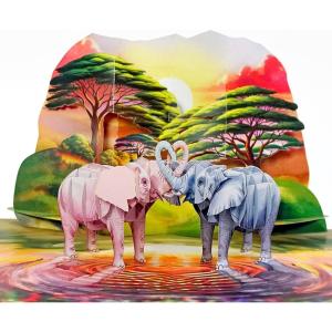 CUTPOPUP Anniversary Card Pop Up, Valentines Day, 3D Popup Greeting Love Card (Cat Couple)(Elephant Couple-6x8in)