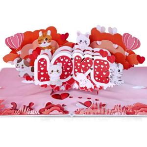 CUTPOPUP Anniversary Card Pop Up, Valentines Day, 3D Popup Greeting Love Card (Cat Couple)(Love Text-6x8in)