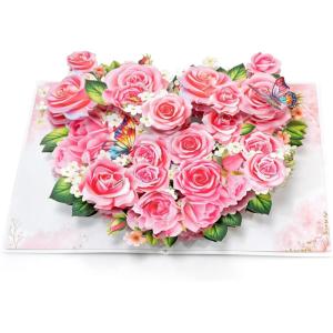 CUTPOPUP Anniversary Card Pop Up, Valentines Day, 3D Popup Greeting Love Card (Cat Couple)(Red Rose-Heart Shape-6x8in)