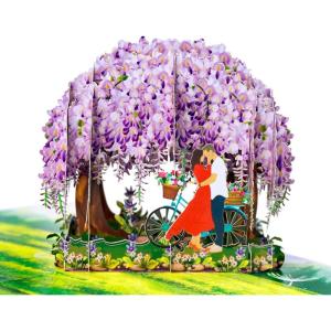 CUTPOPUP Anniversary Card Pop Up, Valentines Day, 3D Popup Greeting Love Card (Cat Couple)(Wisteria Couple-6x8in)