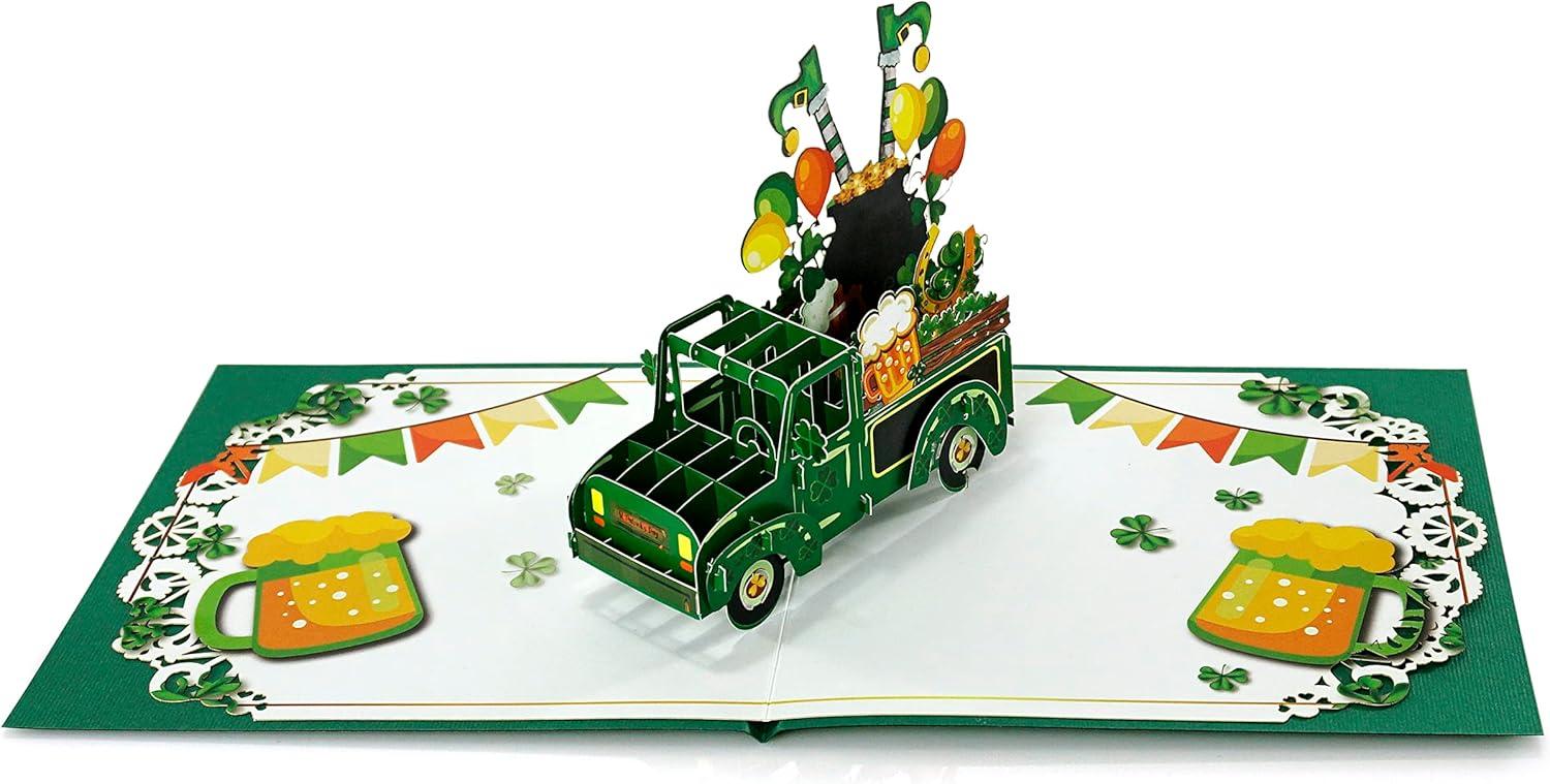 imageCUTPOPUP St Patricks Day Card Pop Up 3D Greeting Card Patrick TreeCar for Patricks Day