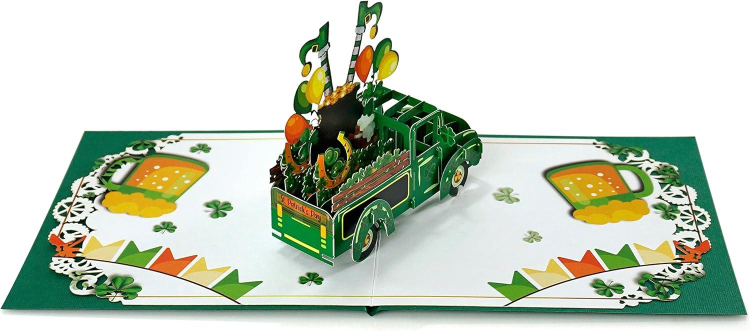 imageCUTPOPUP St Patricks Day Card Pop Up 3D Greeting Card Patrick TreeCar for Patricks Day