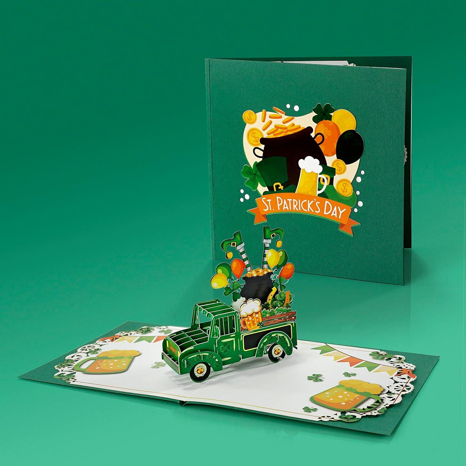 imageCUTPOPUP St Patricks Day Card Pop Up 3D Greeting Card Patrick TreeCar for Patricks Day
