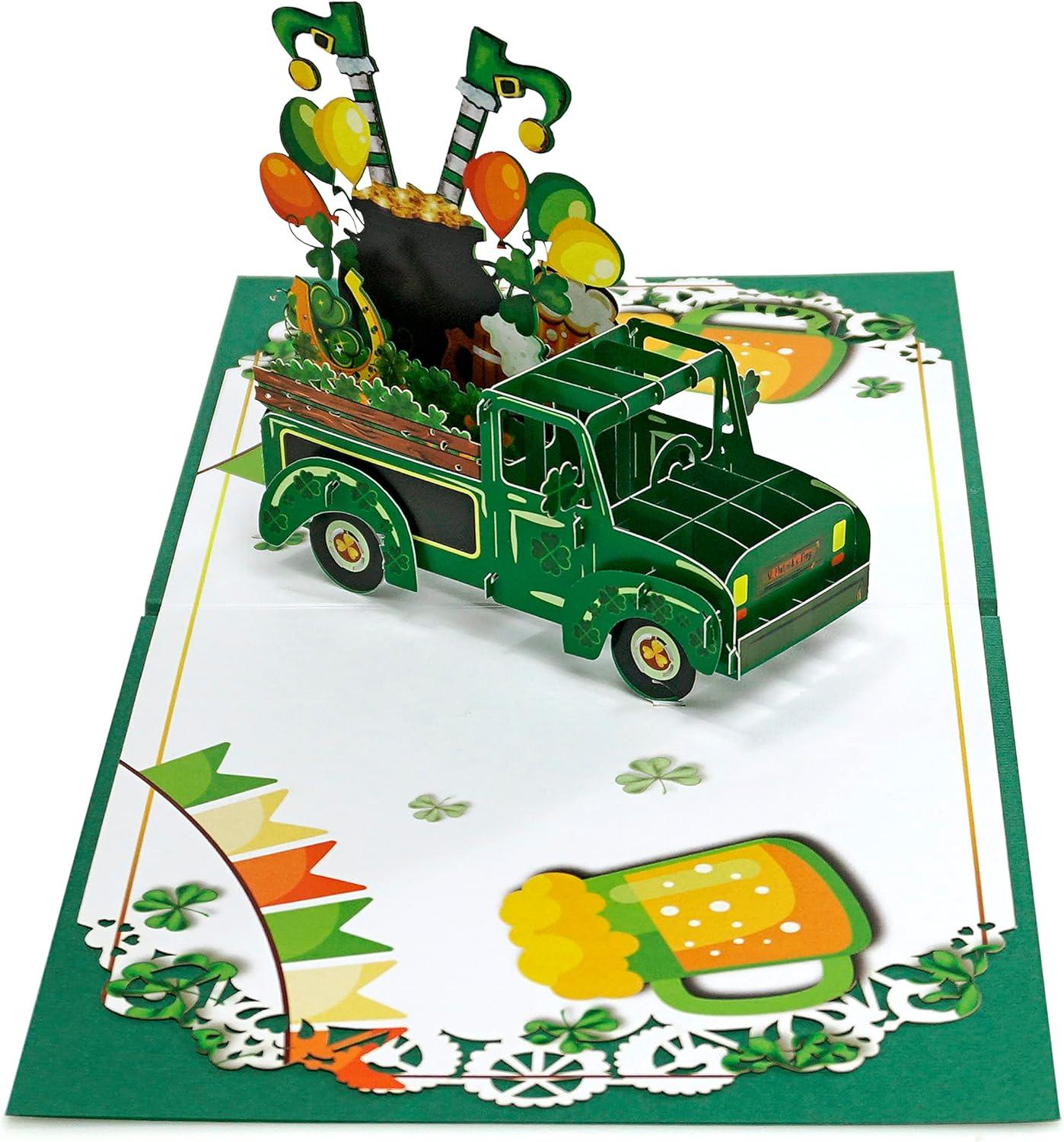 imageCUTPOPUP St Patricks Day Card Pop Up 3D Greeting Card Patrick TreeCar for Patricks Day