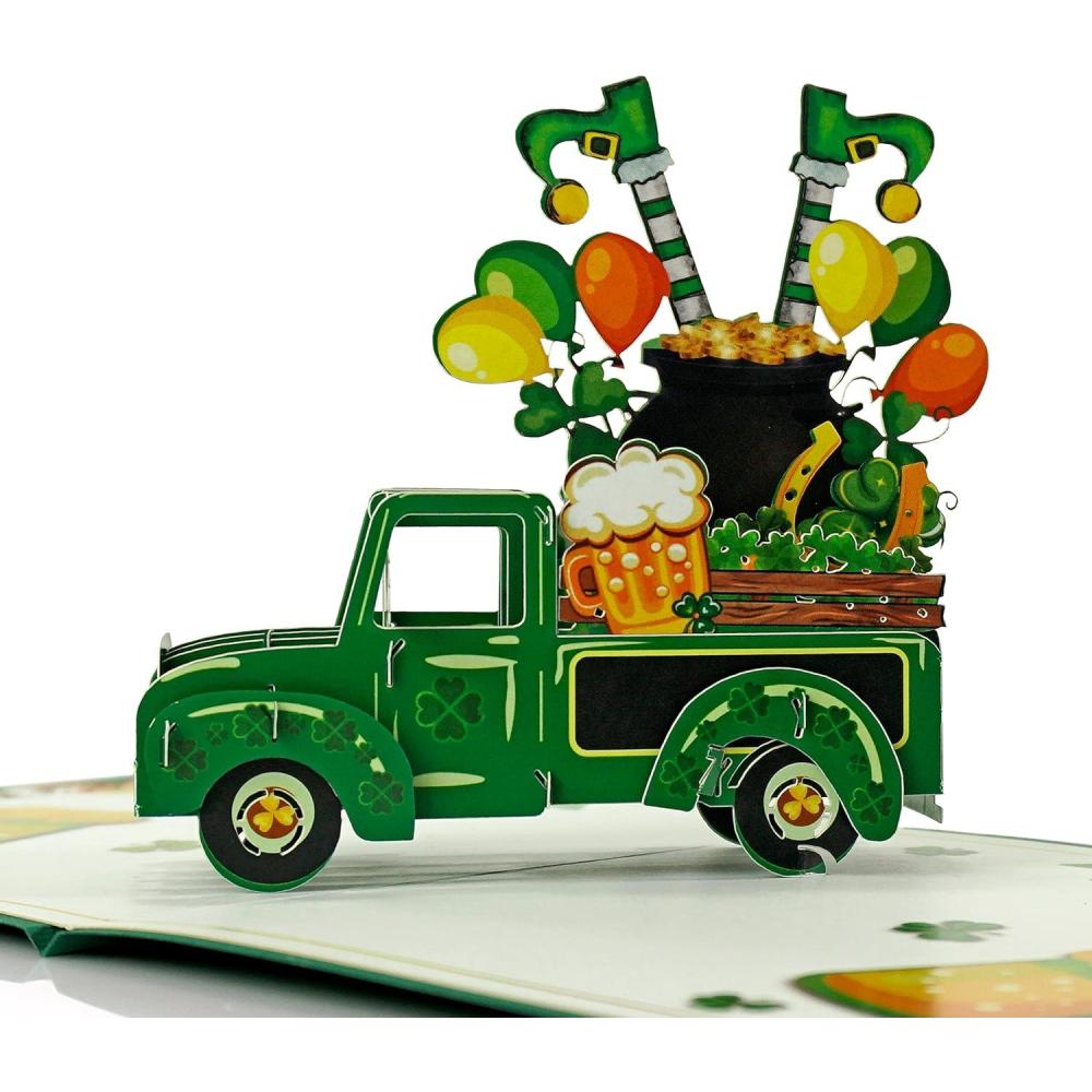 imageCUTPOPUP St Patricks Day Card Pop Up 3D Greeting Card Patrick TreeCar for Patricks Day
