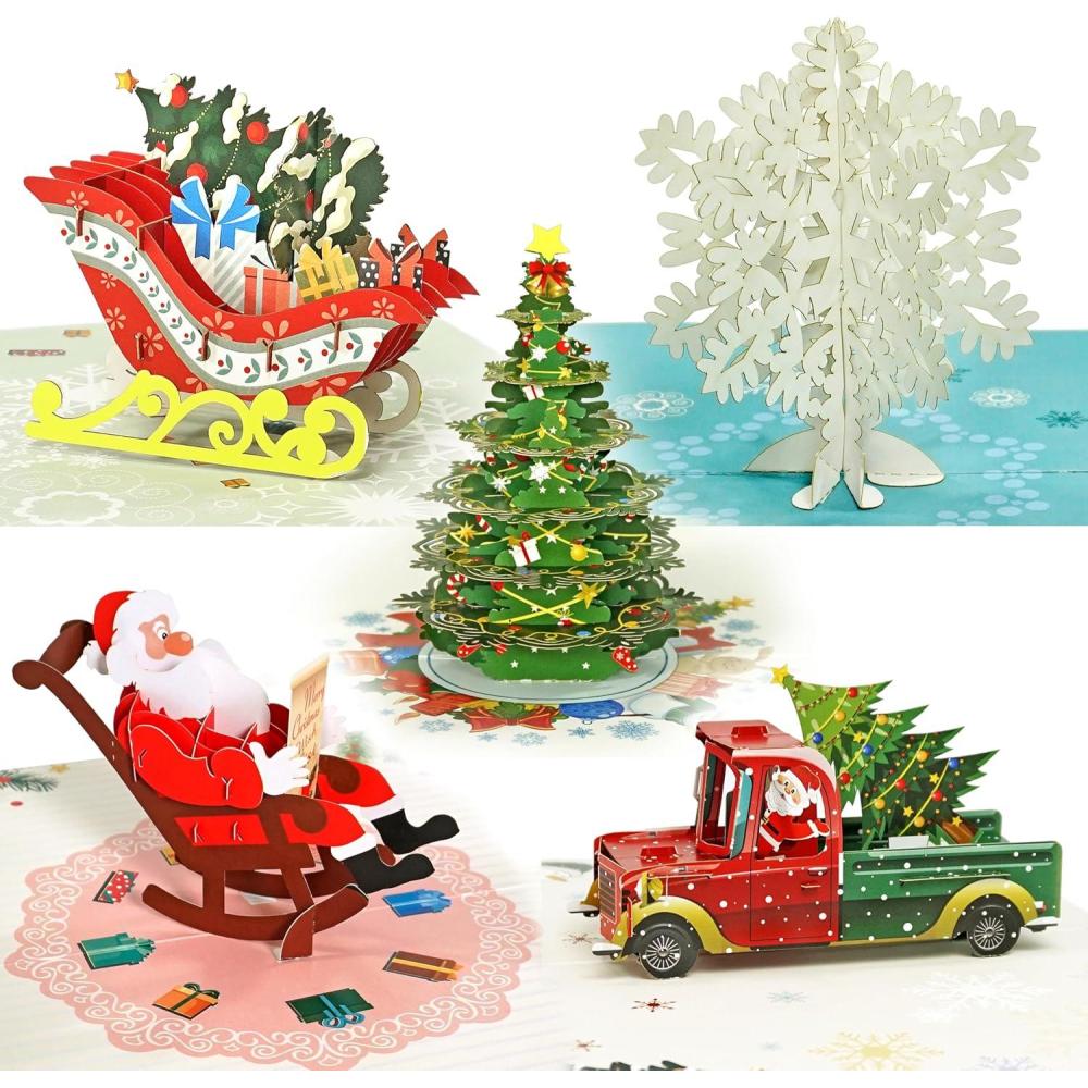 imageCUTPOPUP Christmas Card Pop Up 3D Xmas Merry Christmas New Year Holiday Greeting Cards Gift Santas Joy CN312US1520Set55x7in