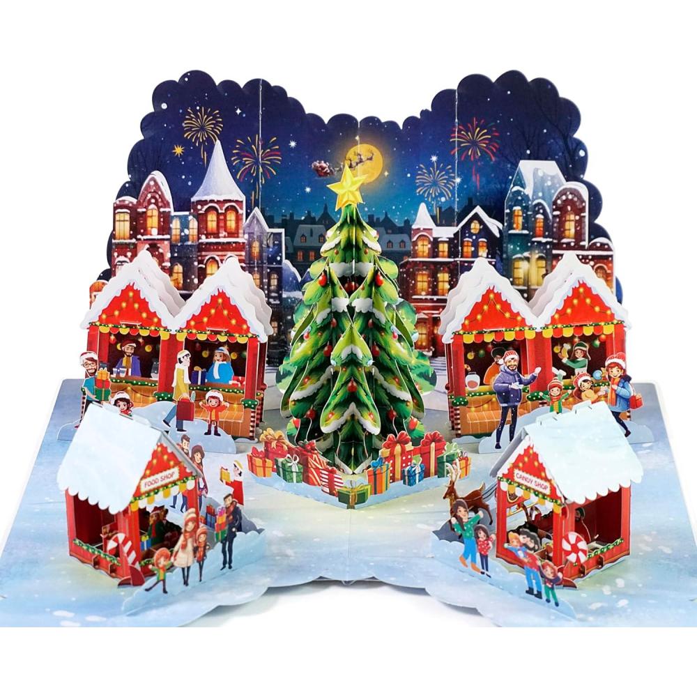 imageCUTPOPUP Christmas Card Pop Up 3D Xmas Merry Christmas New Year Holiday Greeting Cards Gift Santas Joy CN312US1520Xmas Market6x8in