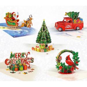 CUTPOPUP Christmas Card Pop Up, 3D Xmas, Merry Christmas, New Year, Holiday Greeting Cards Gift (Santa’s Joy) CN312US1520(Pack5 (Sleigh  Tree  Cardinal  Merry Christmas  Truck)-5x7in)