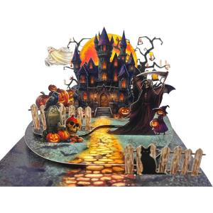 CUTPOPUP Witch Card Pop Up, Trick or Treat, 3D Birthday Greeting Halloween (Witch)(Night Halloween Castle)