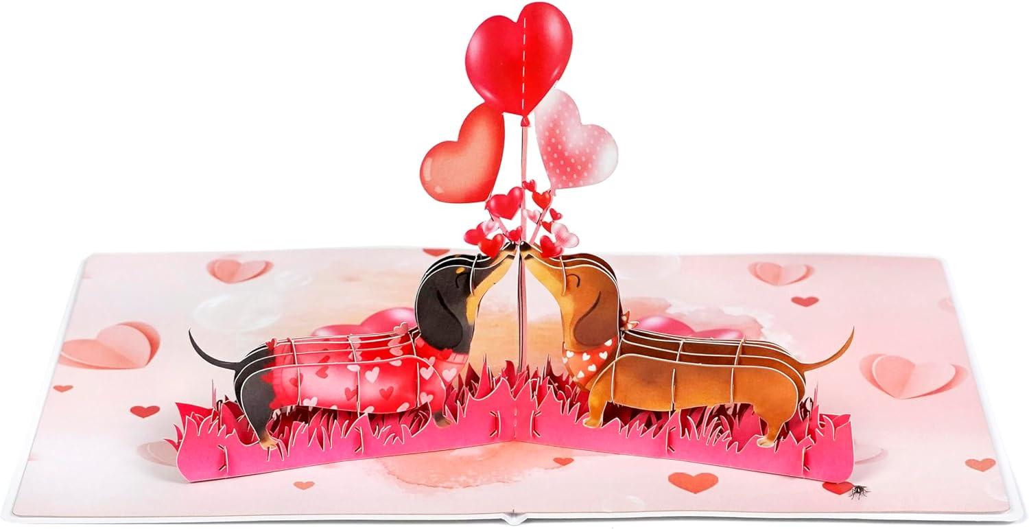 imageCUTPOPUP Anniversary Card Pop Up 3D Greeting Animal Love Gift for Her Wife Girfriend Daughter Dachshund Couple LO203US1520